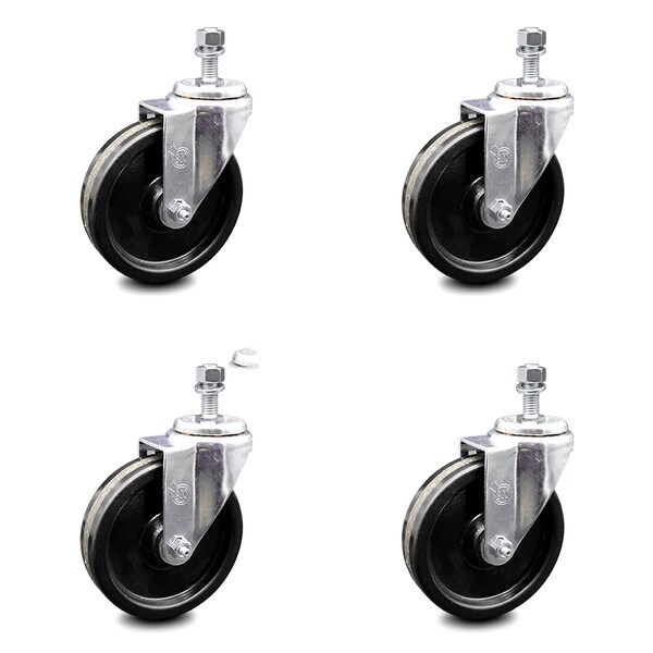 5 Inch Phenolic Wheel Swivel 1/2 Inch Threaded Stem Caster Set